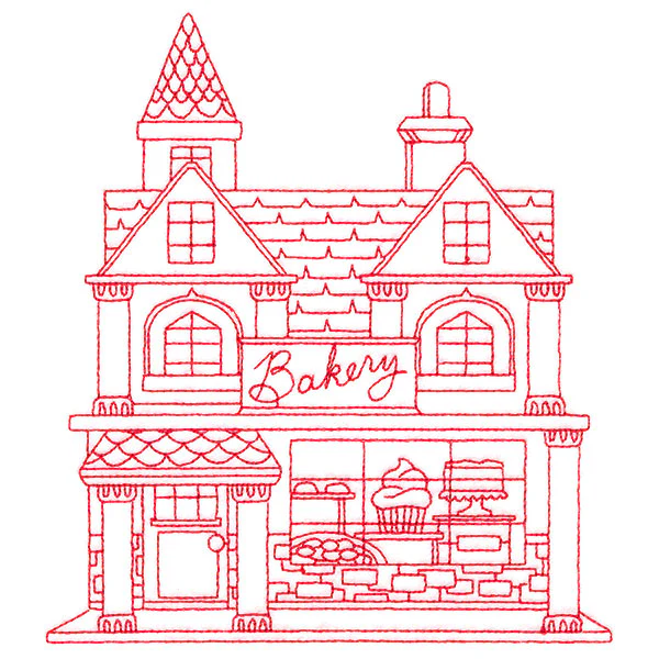 Christmas Village Scenes - Bakery (Redwork) - Image 3