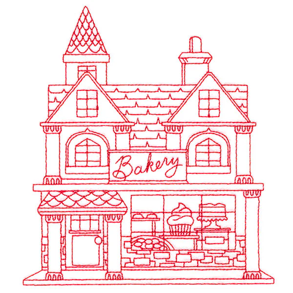 Christmas Village Scenes - Bakery (Redwork) - Image 4