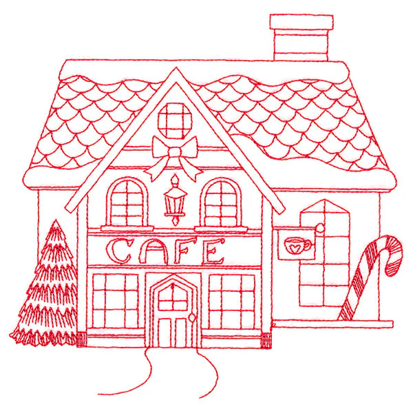 Christmas Village Scenes - Cafe (Redwork) - Image 2