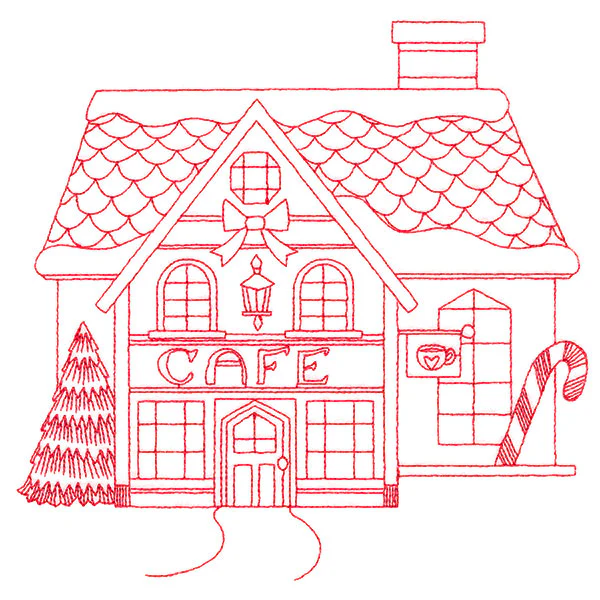 Christmas Village Scenes - Cafe (Redwork) - Image 6