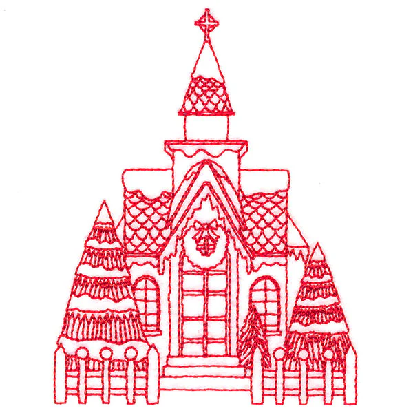 Christmas Village Scenes - Church (Redwork) - Image 5