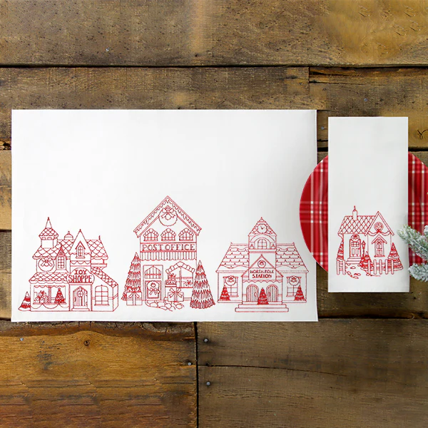 Christmas Village Scenes - Cozy Home (Redwork) - Image 2