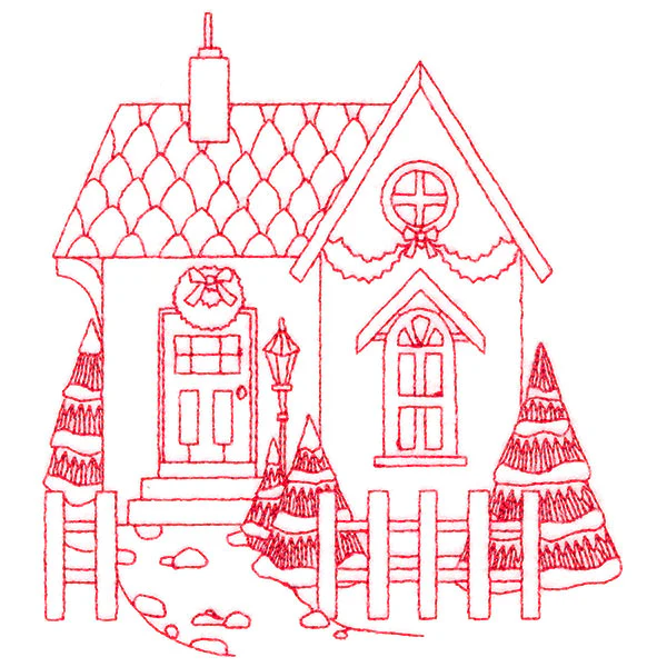 Christmas Village Scenes - Cozy Home (Redwork) - Image 7
