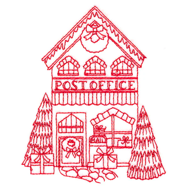 Christmas Village Scenes - Post Office (Redwork) - Image 9