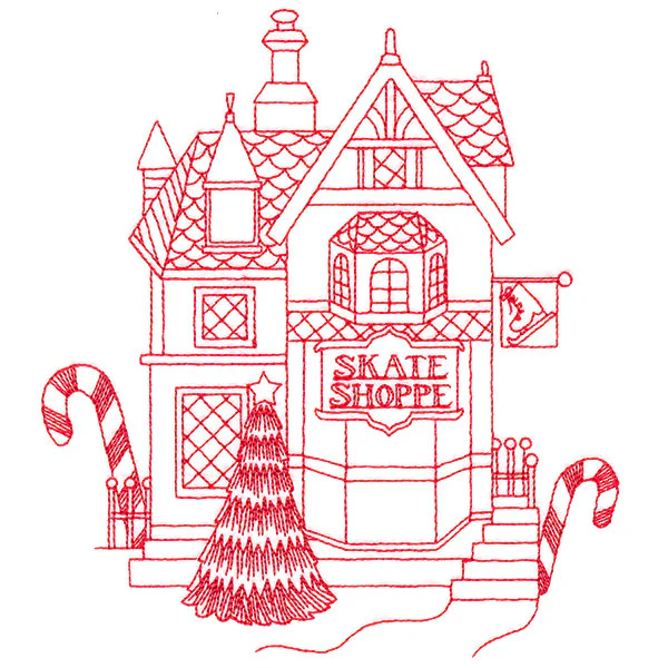 Christmas Village Scenes - Skate Shop (Redwork) - Image 2