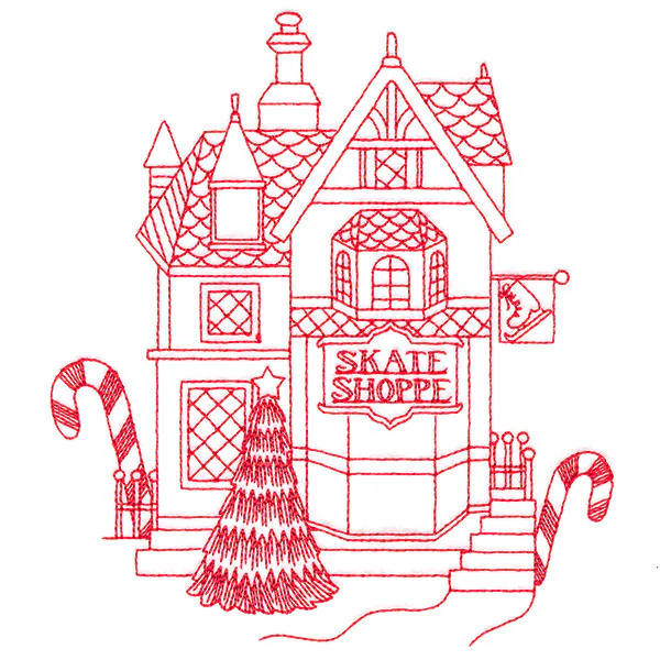 Christmas Village Scenes - Skate Shop (Redwork) - Image 3