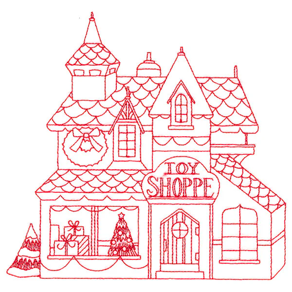Christmas Village Scenes - Toy Shoppe (Redwork) - Image 3