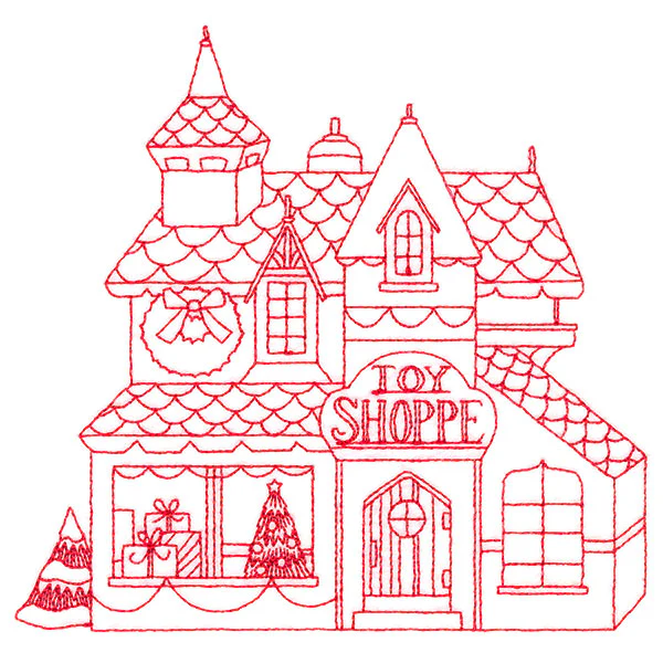 Christmas Village Scenes - Toy Shoppe (Redwork) - Image 5