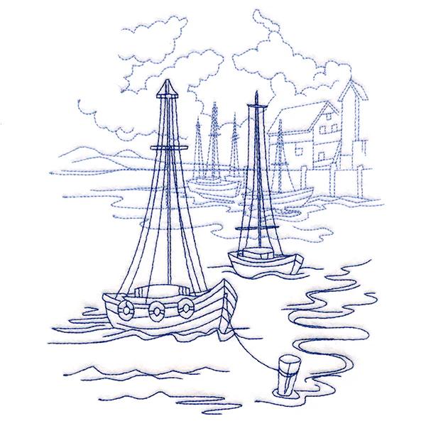 Classic Beach Scene - Harbor (Bluework) - Image 11