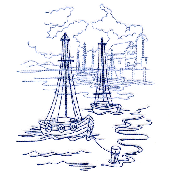 Classic Beach Scene - Harbor (Bluework) - Image 5