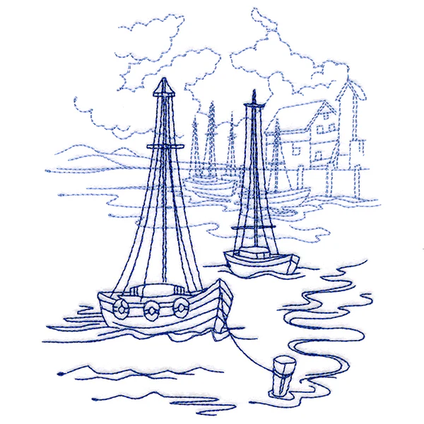 Classic Beach Scene - Harbor (Bluework) - Image 7