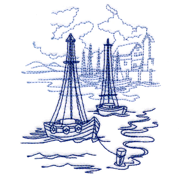 Classic Beach Scene - Harbor (Bluework) - Image 9