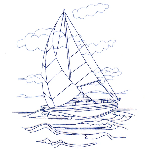Classic Beach Scene - Sailboat (Bluework)