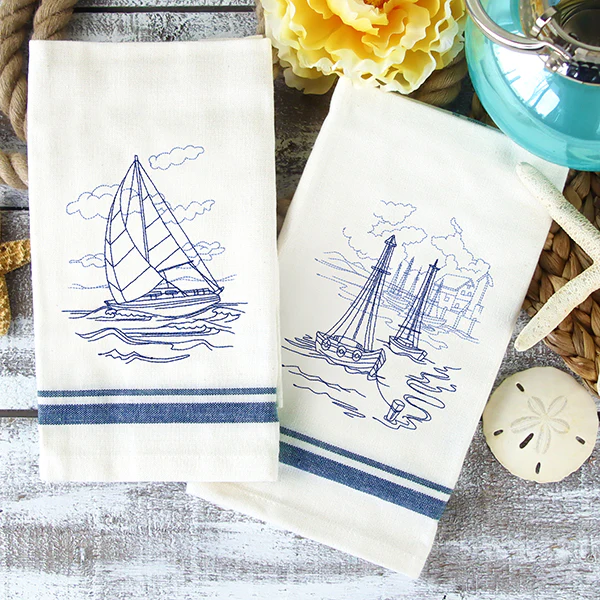 Classic Beach Scene - Sailboat (Bluework) - Image 10