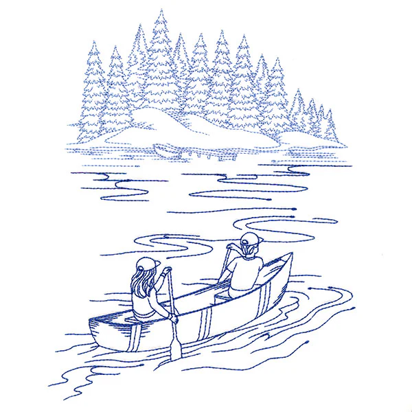 Classic Camping Scene - Canoeing (Bluework) - Image 2