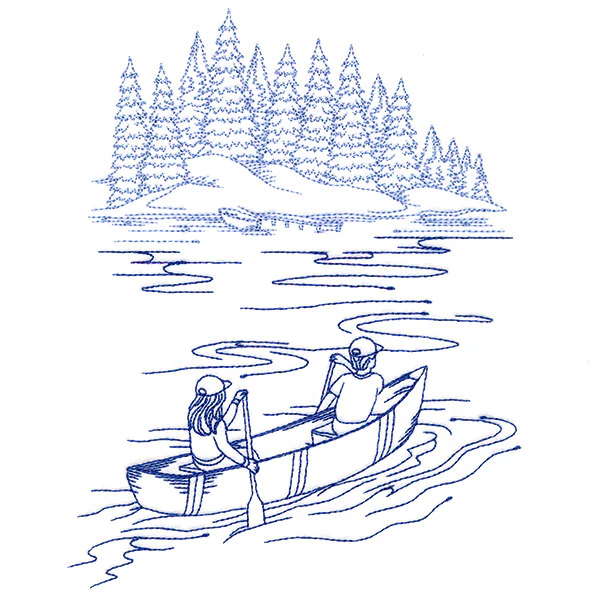 Classic Camping Scene - Canoeing (Bluework) - Image 3