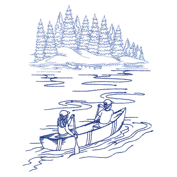 Classic Camping Scene - Canoeing (Bluework) - Image 4