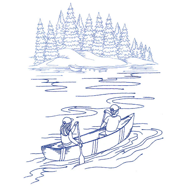 Classic Camping Scene - Canoeing (Bluework) - Image 5