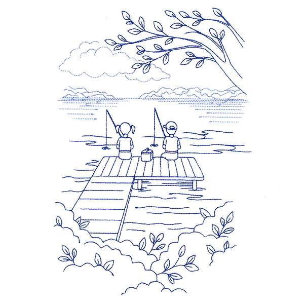 Classic Camping Scene - Fishing (Bluework) - Image 2
