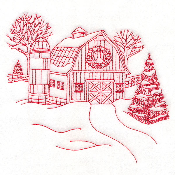 Classic Christmas Scene - Barn (Redwork) - Image 2