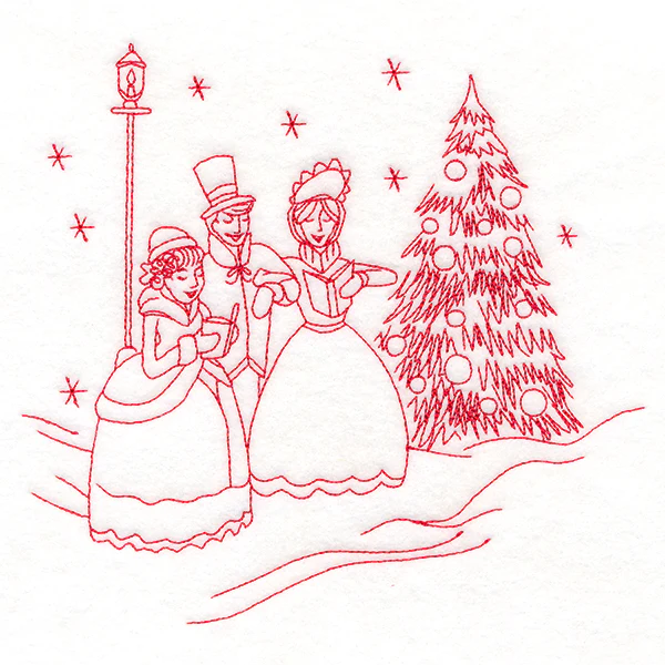 Classic Christmas Scene - Caroling (Redwork) - Image 2