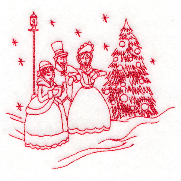 Classic Christmas Scene - Caroling (Redwork) - Image 5