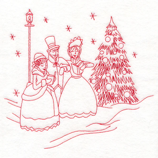 Classic Christmas Scene - Caroling (Redwork) - Image 6
