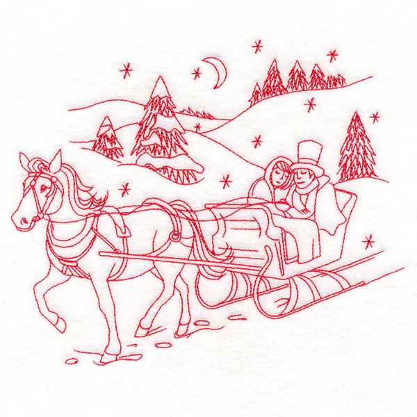 Classic Christmas Scene - Horse and Sleigh (Redwork) - Image 2