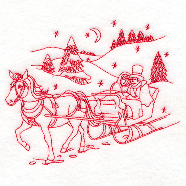 Classic Christmas Scene - Horse and Sleigh (Redwork) - Image 4