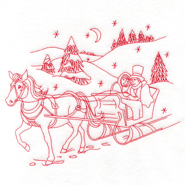Classic Christmas Scene - Horse and Sleigh (Redwork) - Image 6