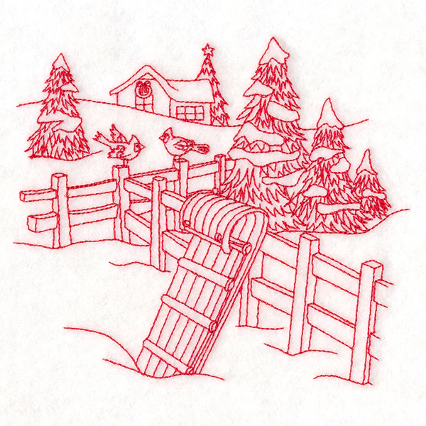 Classic Christmas Scene - Toboggan (Redwork) - Image 5
