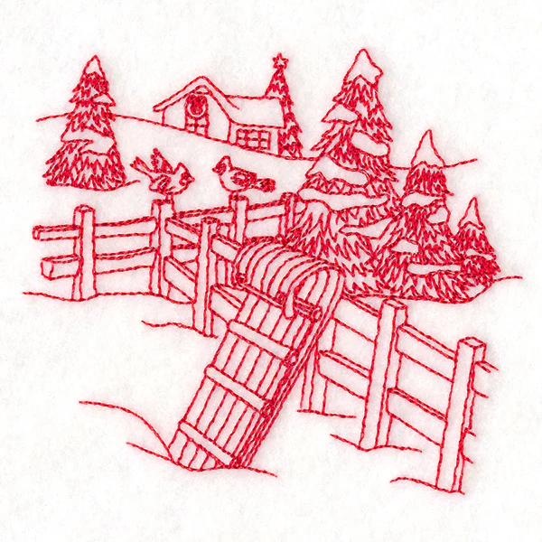 Classic Christmas Scene - Toboggan (Redwork) - Image 9