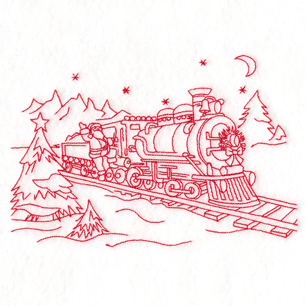 Classic Christmas Scene - Train (Redwork) - Image 3