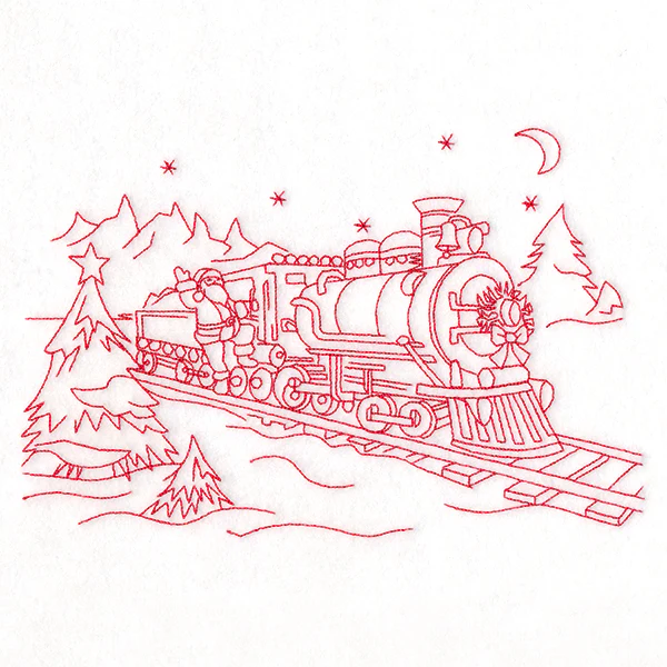 Classic Christmas Scene - Train (Redwork) - Image 6