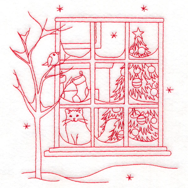 Classic Christmas Scene - Window (Redwork) - Image 2