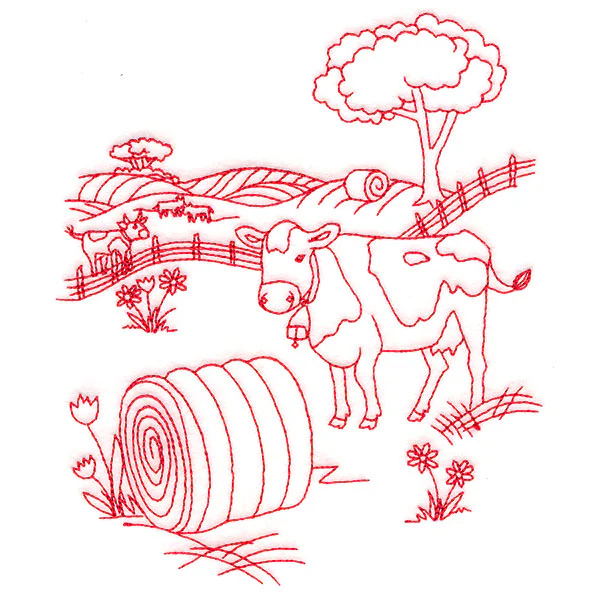 Classic Farm Scene - Cows (Redwork) - Image 3