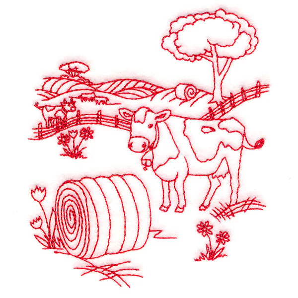 Classic Farm Scene - Cows (Redwork) - Image 5