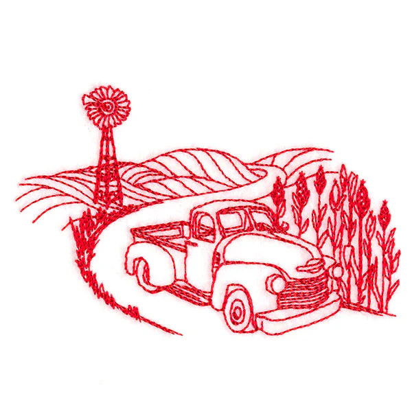Classic Farm Scene - Retro Truck (Redwork) - Image 5