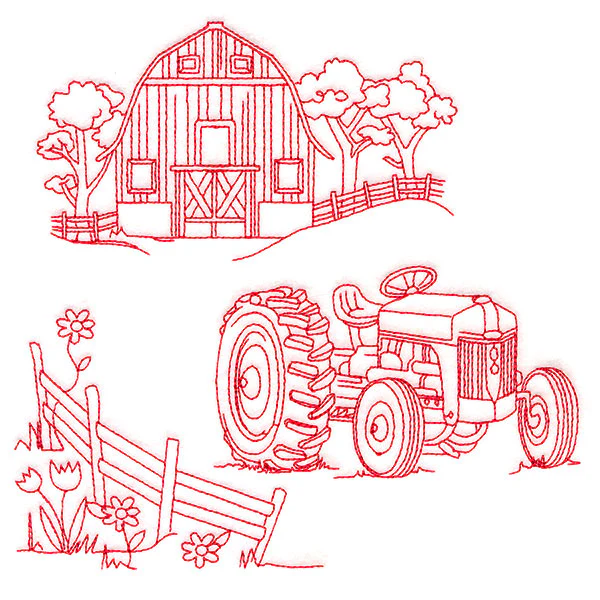 Classic Farm Scene - Tractor (Redwork) - Image 2