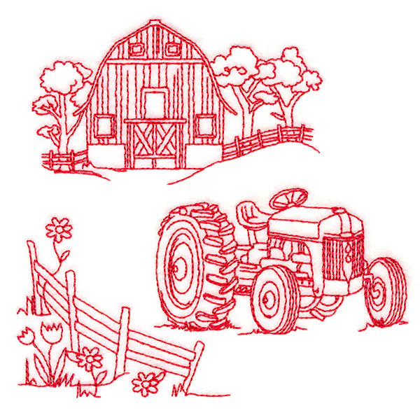 Classic Farm Scene - Tractor (Redwork) - Image 4