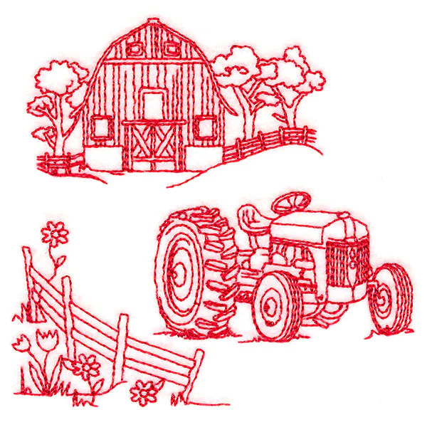 Classic Farm Scene - Tractor (Redwork) - Image 5