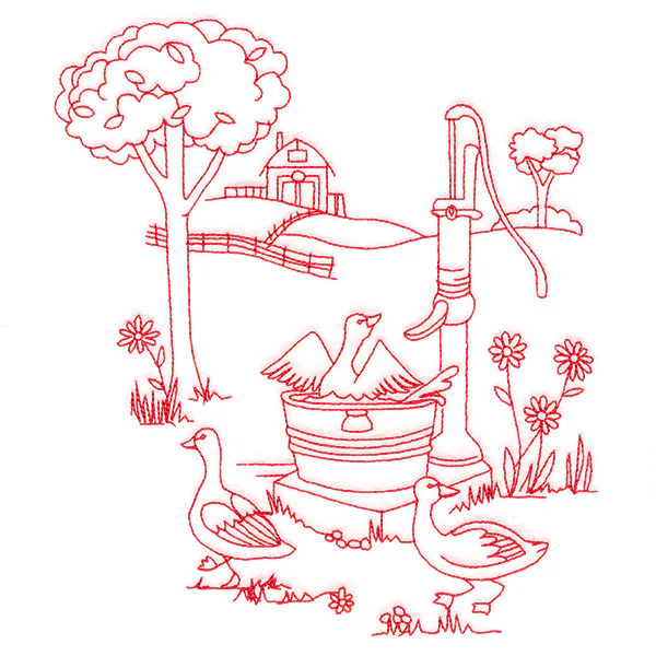 Classic Farm Scene - Water Pump (Redwork) - Image 11