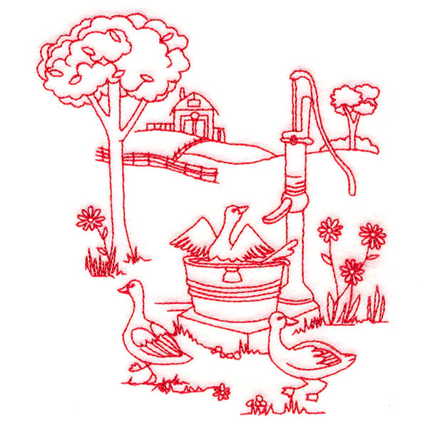 Classic Farm Scene - Water Pump (Redwork) - Image 7
