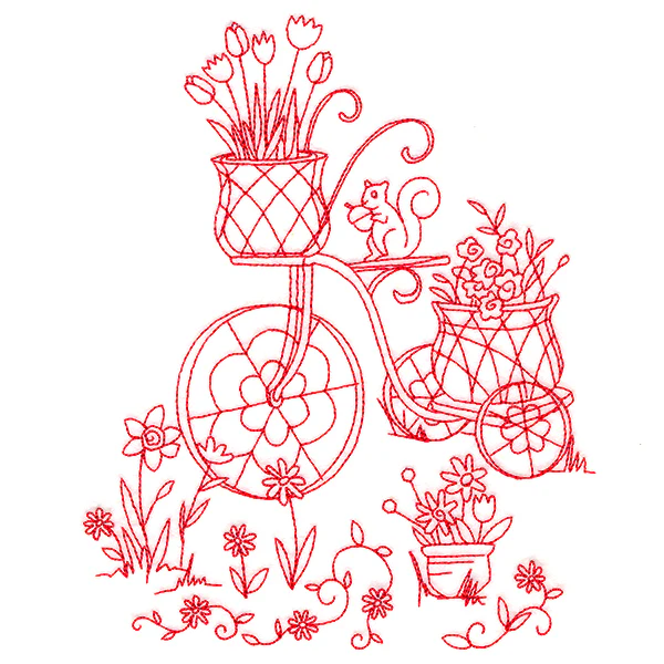 Classic Garden Scene - Bicycle (Redwork) - Image 2