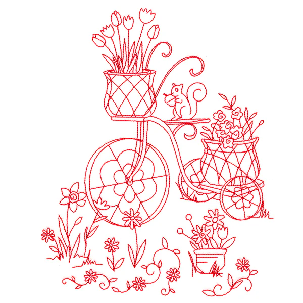 Classic Garden Scene - Bicycle (Redwork) - Image 5