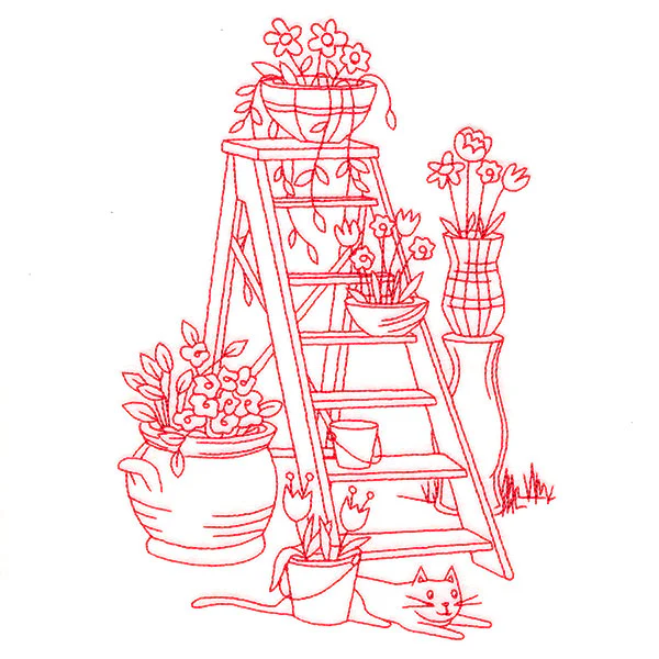 Classic Garden Scene - Ladder (Redwork) - Image 3