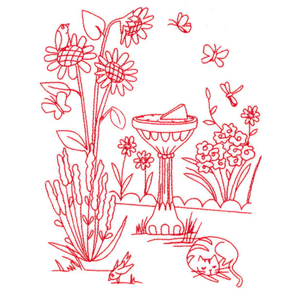Classic Garden Scene - Sundial (Redwork) - Image 4