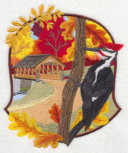 Country Autumn - Woodpecker and Covered Bridge - Image 2