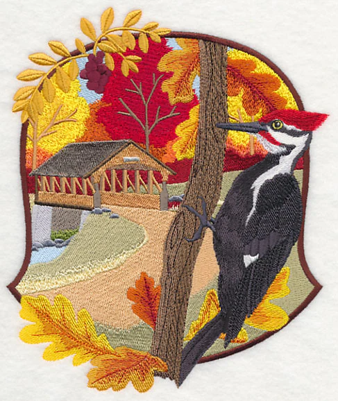 Country Autumn - Woodpecker and Covered Bridge - Image 4