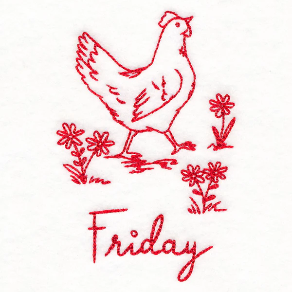 Country Chicken on Friday (Redwork) - Image 2